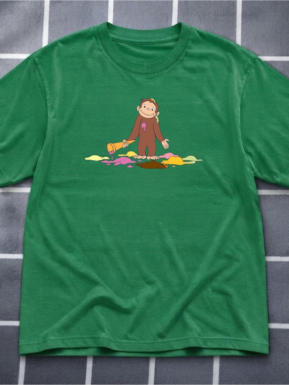 Gildan Green Curious Monkey Paint Spill Tee